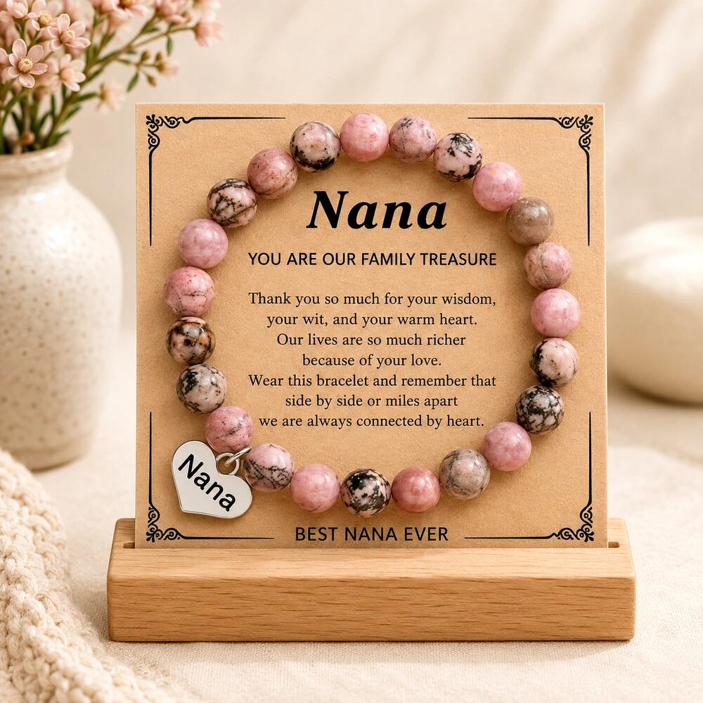 Nana Bracelet with Card - Rhodochrosite Natural Beads